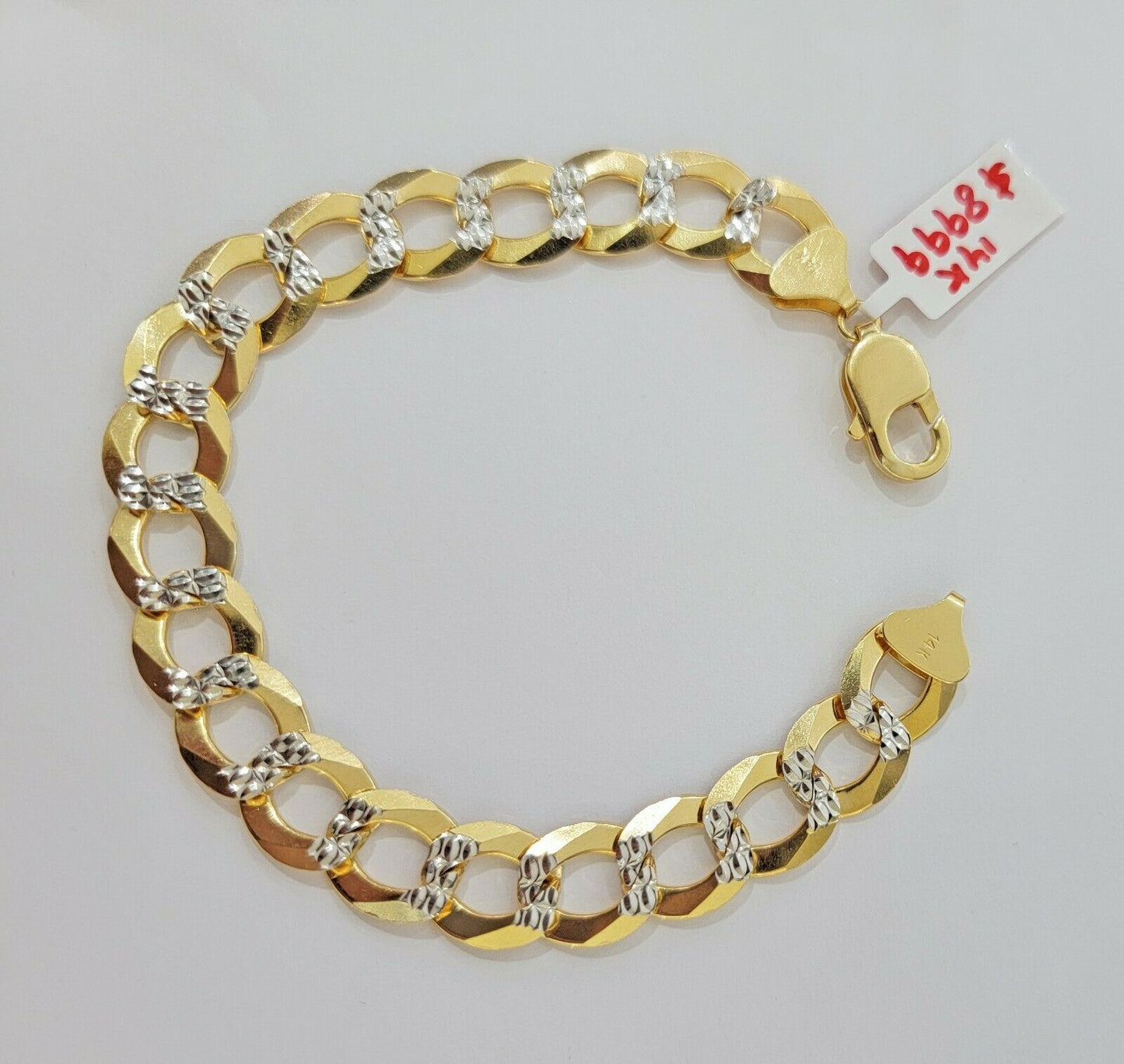 Solid 14k Gold Cuban Curb link Bracelet 9" 13.5mm 14kt Yellow Gold Diamond Cut