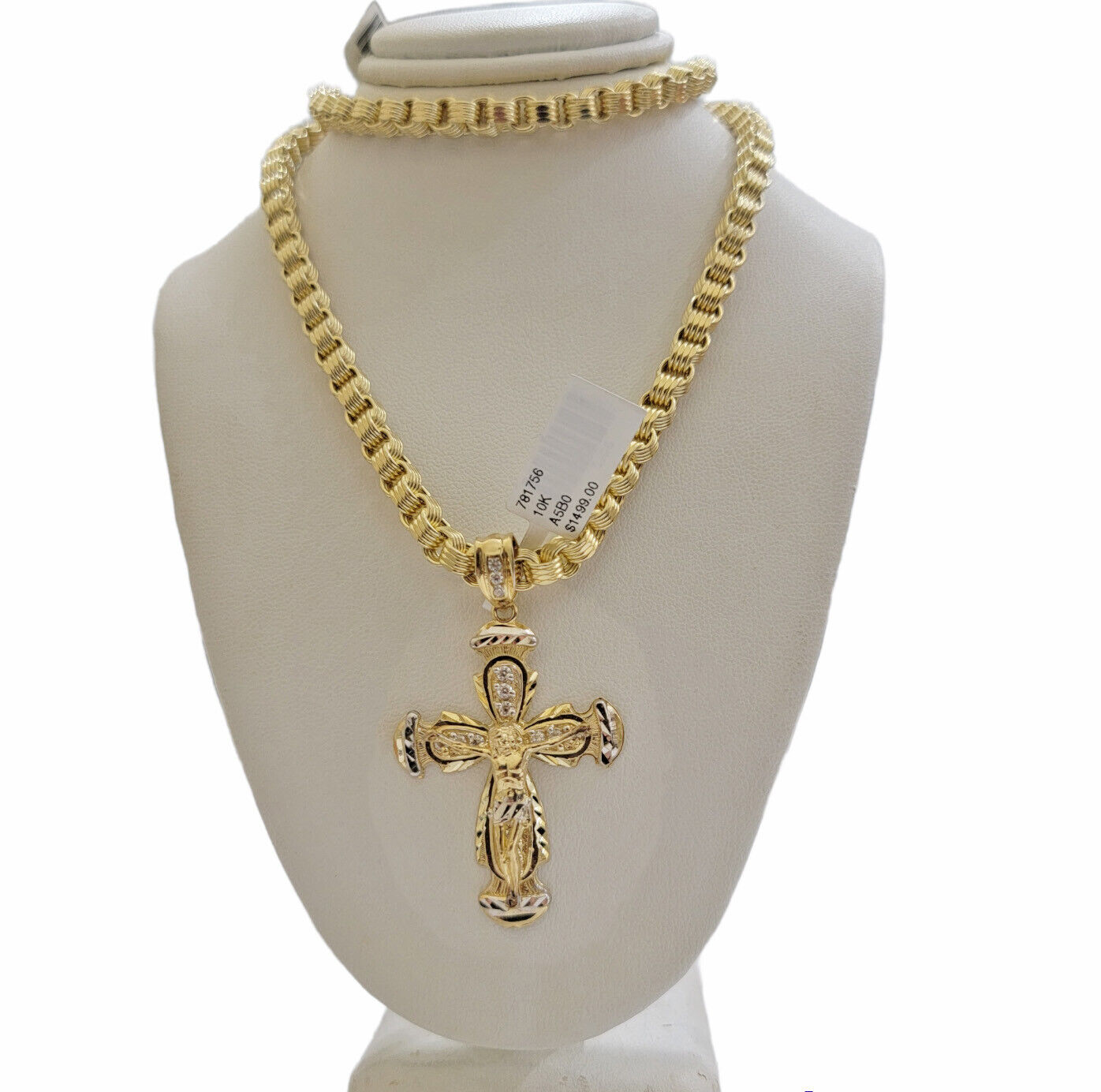 Real 10kt Yellow Gold Chain Pendant Set Byzantine Necklace 20"-28" & Cross Charm