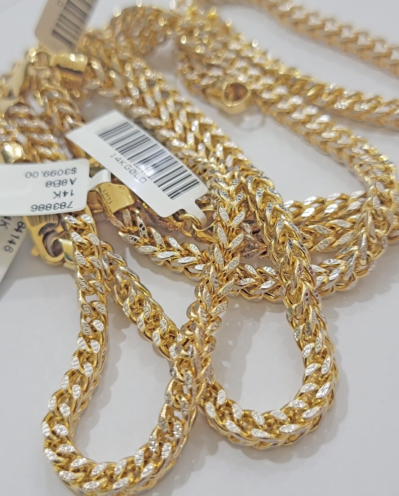 Mens 14k Yellow Gold Franco Bracelet 8" 4mm Diamond Cut Authentic 14KT , STRONG