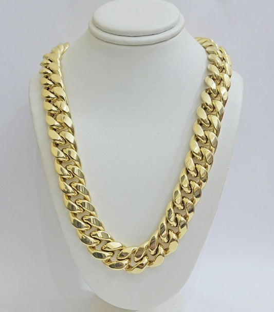 REAL 10k Yellow Gold Mens Chain 15mm Miami Cuban Link Necklace 30" inch & THICK