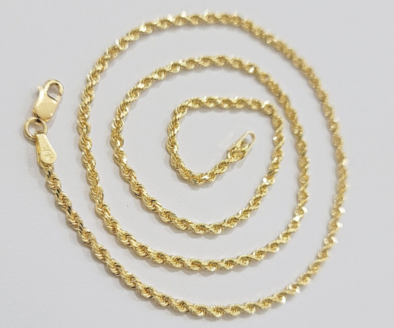 Real 18k Yellow Gold Rope Chain Necklace 20 Inch 2mm Solid 18 KT Men Women, SALE