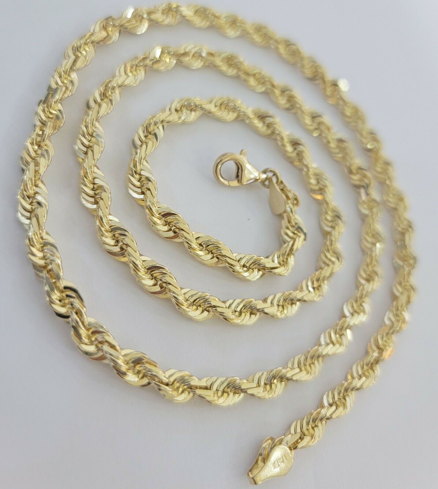 Solid Gold Rope Chain 10k Yellow Gold Necklace 24" 5mm Diamond Cut,Lobster, REAL