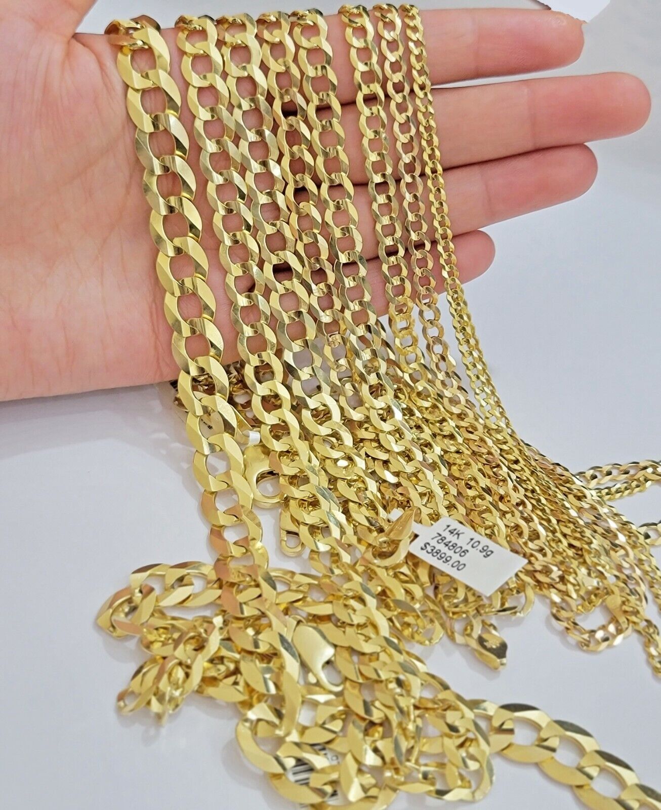 Real 14k Gold Chain Solid Cuban Curb Link Bracelet Necklace 3mm-10mm 7"-30" 14kt