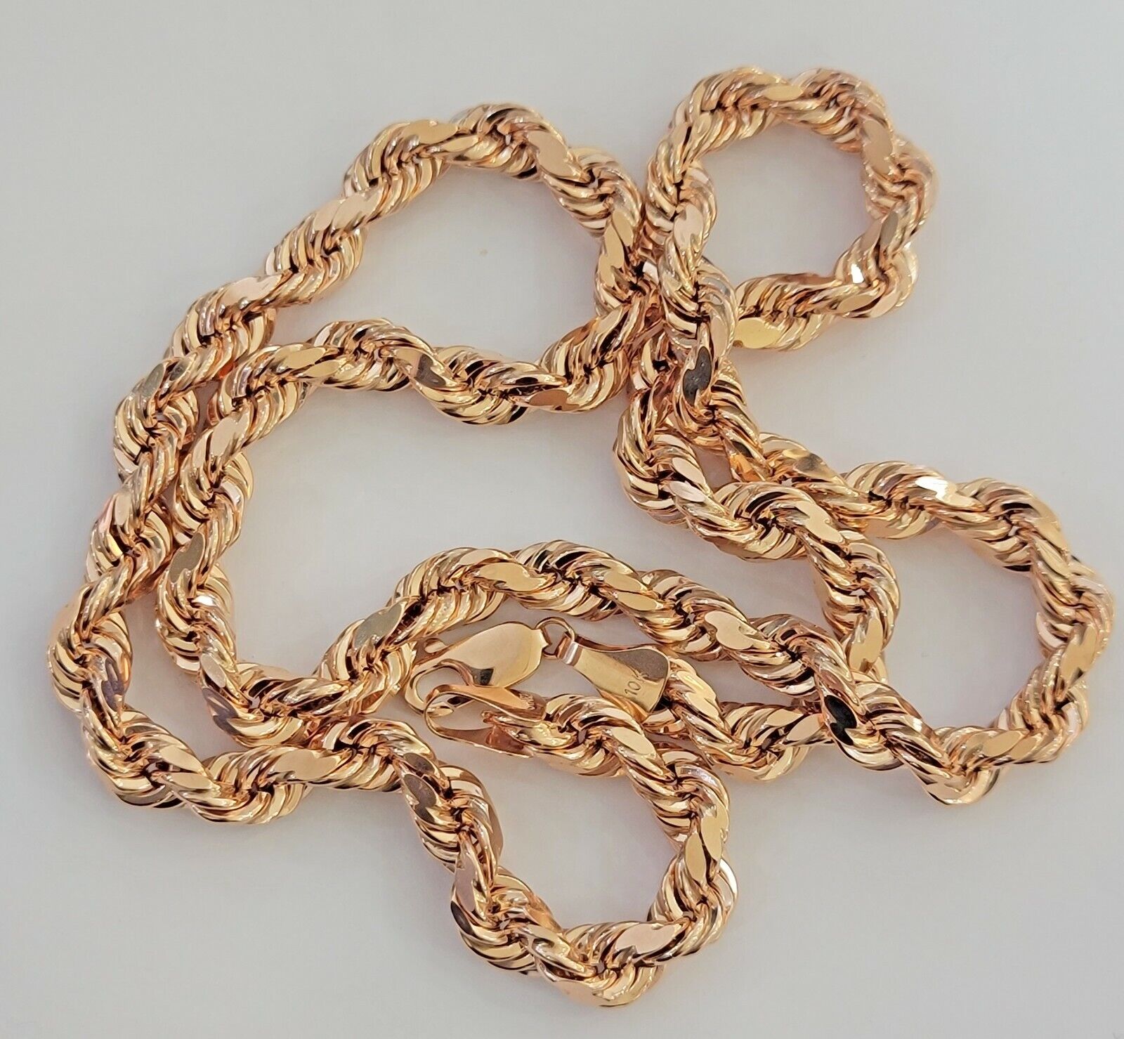 10k Rope Chain Solid Rose Gold Necklace 22 inch 7mm Diamond Cut Mens Heavy REAL