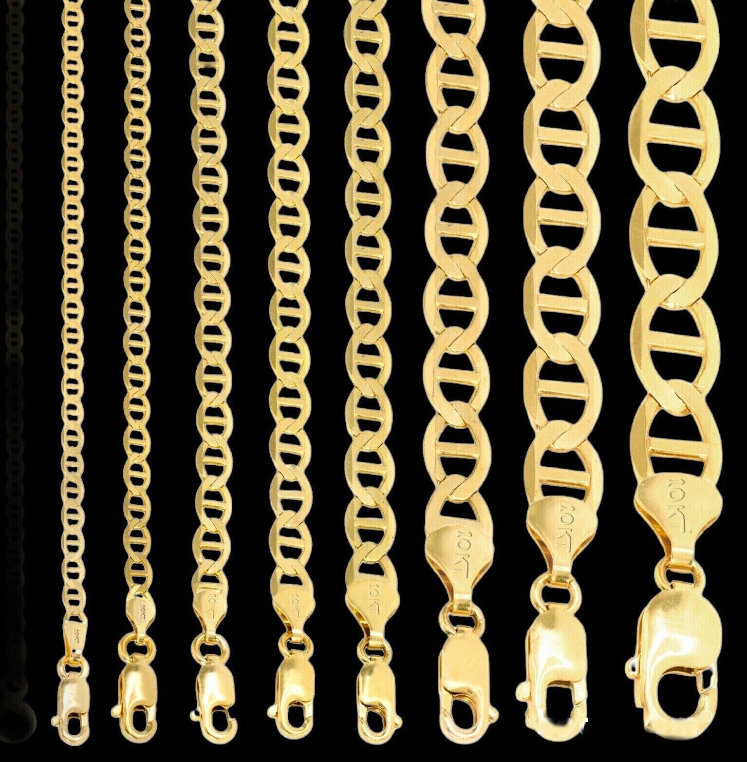 Solid 10K Yellow Gold Mariner Anchor Link Chain Necklace Bracelet 3-10 mm 7