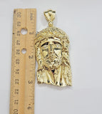 Real 14k Gold Pendant Jesus Head Charm 14kt Yellow Gold 3.1 Inch Long For Men's