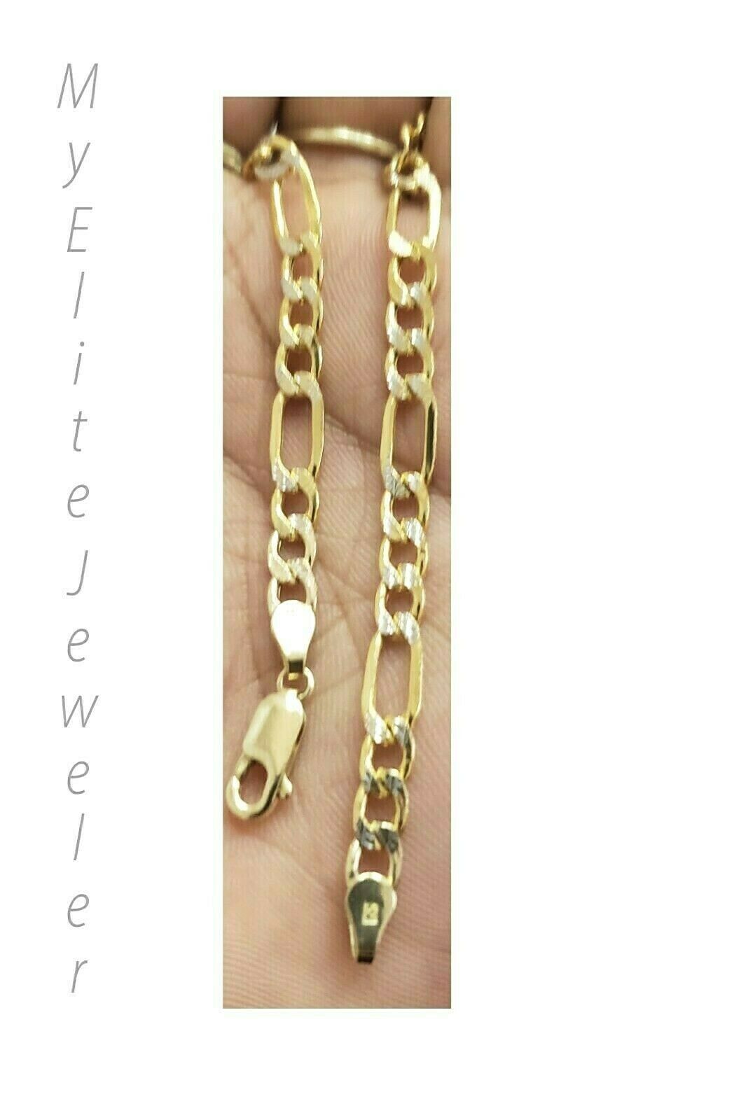 Men's Ladies Figaro Diamond Cut Bracelet 10 K  Yellow Gold 5 mm 8 Inch Long