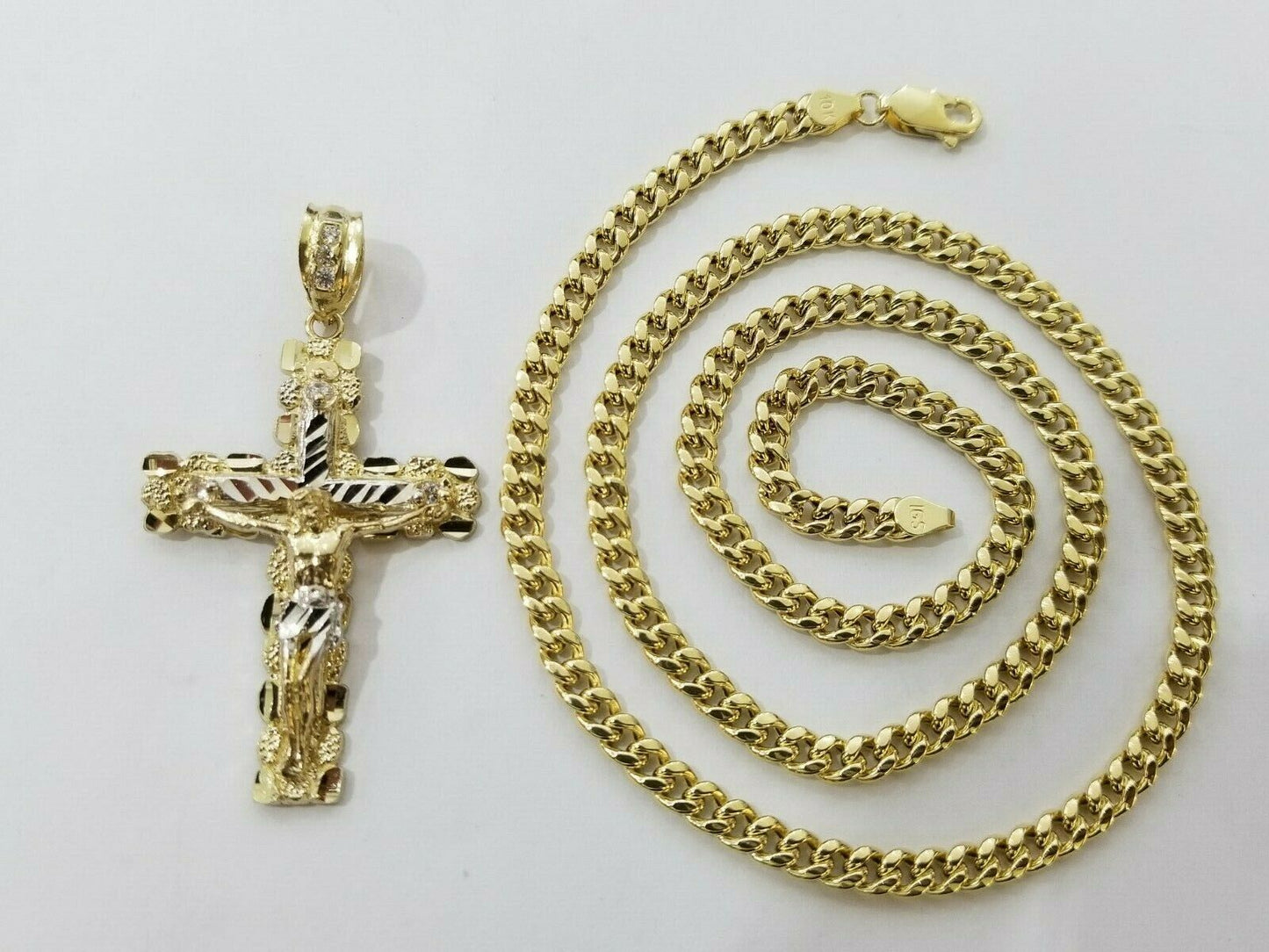 10k Yellow Gold Link Chain Pendant 5mm 18"-28" Miami Cuban Necklace Cross Charm