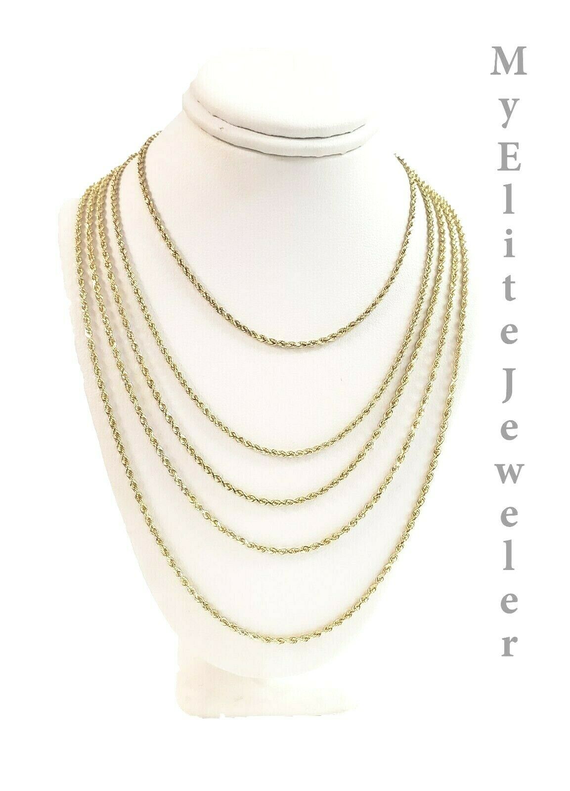 SOLID 2mm 10k Gold Rope Chain Necklace 16"- 26" 100% 10k yellow Gold Solid, Thin