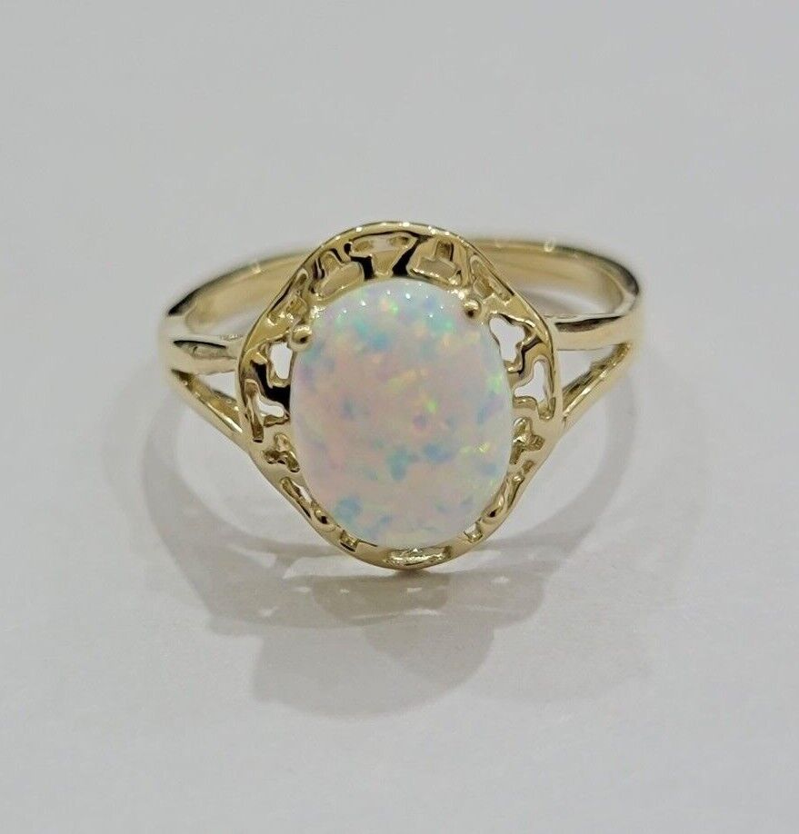 10k Yellow Gold Ladies White Opal Ring For Women Casual Band SALE Real Brand New