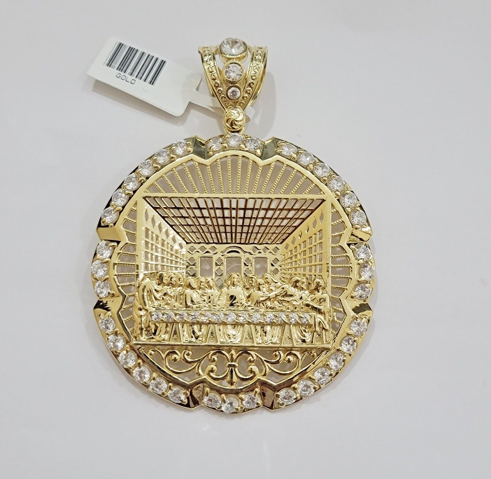 Real 10k Gold Charm Last Supper Pendant 10kt Yellow Gold With Stones Mens, Jesus