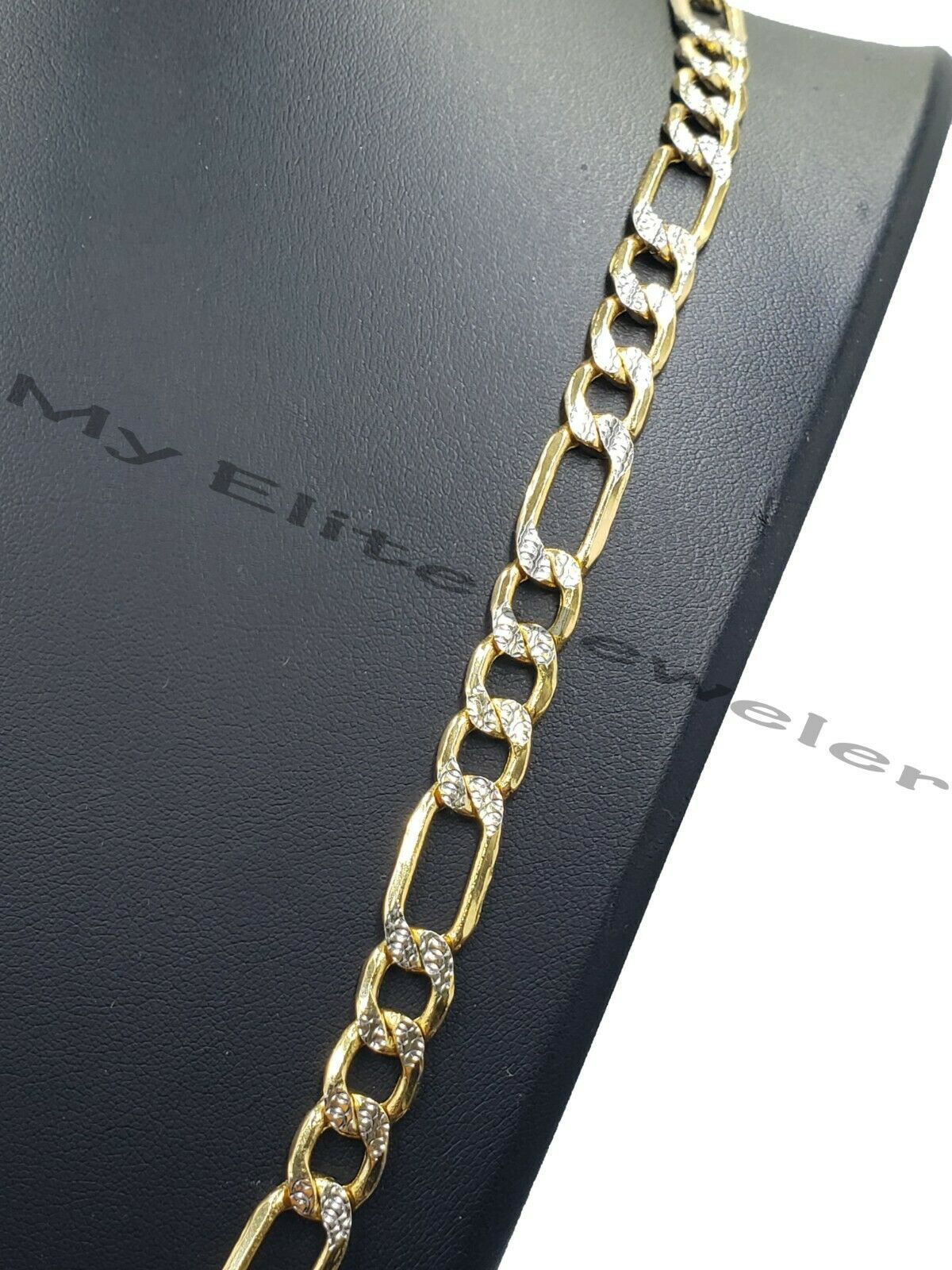 10k Yellow Gold Figaro Link Bracelet 7.5" Inch Diamond Cut 100% REAL 8mm , REAL