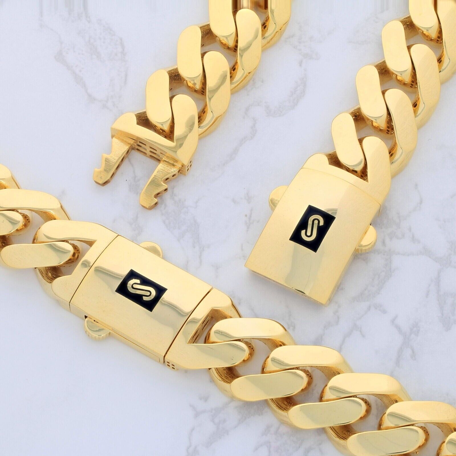 Real 10k Yellow Gold Monaco Chain Bracelet Set 17 mm 22 Inch Necklace 9