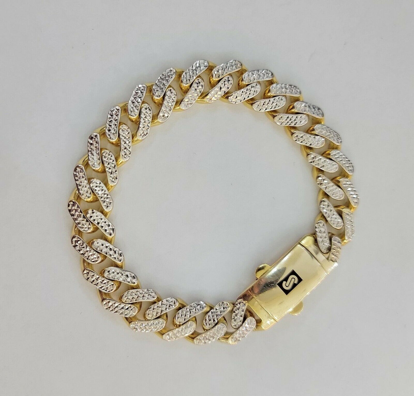 13mm Cuban Royal Link Diamond Cut Bracelet Real 10K Yellow White Gold Real 10 KT