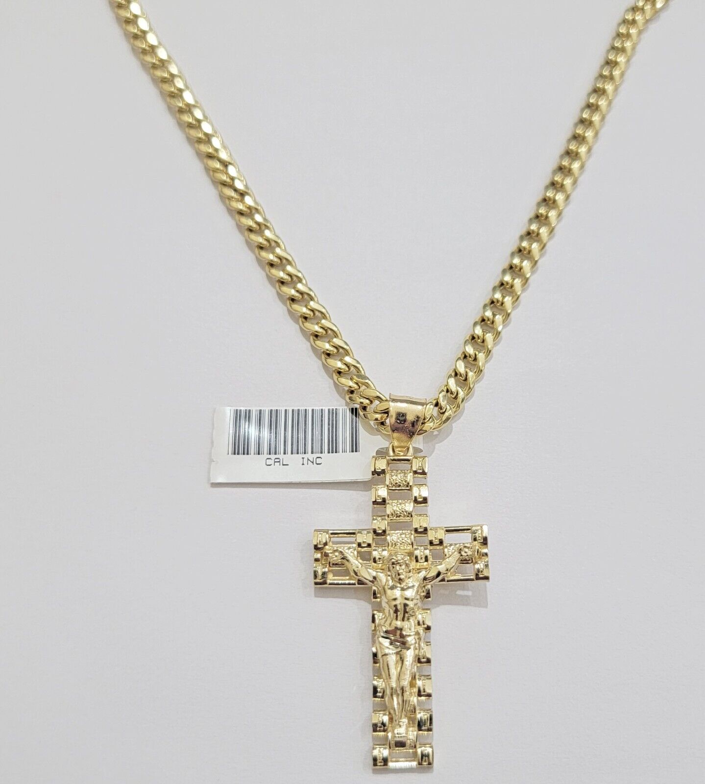 REAL 10k Yellow Gold Chain Cross Pendant Set Miami Cuban link Necklace 5mm 18-28