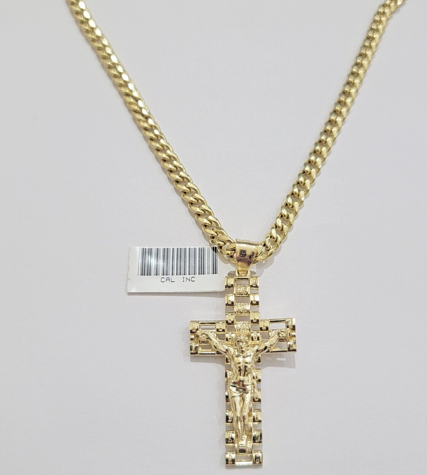 REAL 10k Yellow Gold Chain Cross Pendant Set Miami Cuban Link Necklace 5mm 18-28