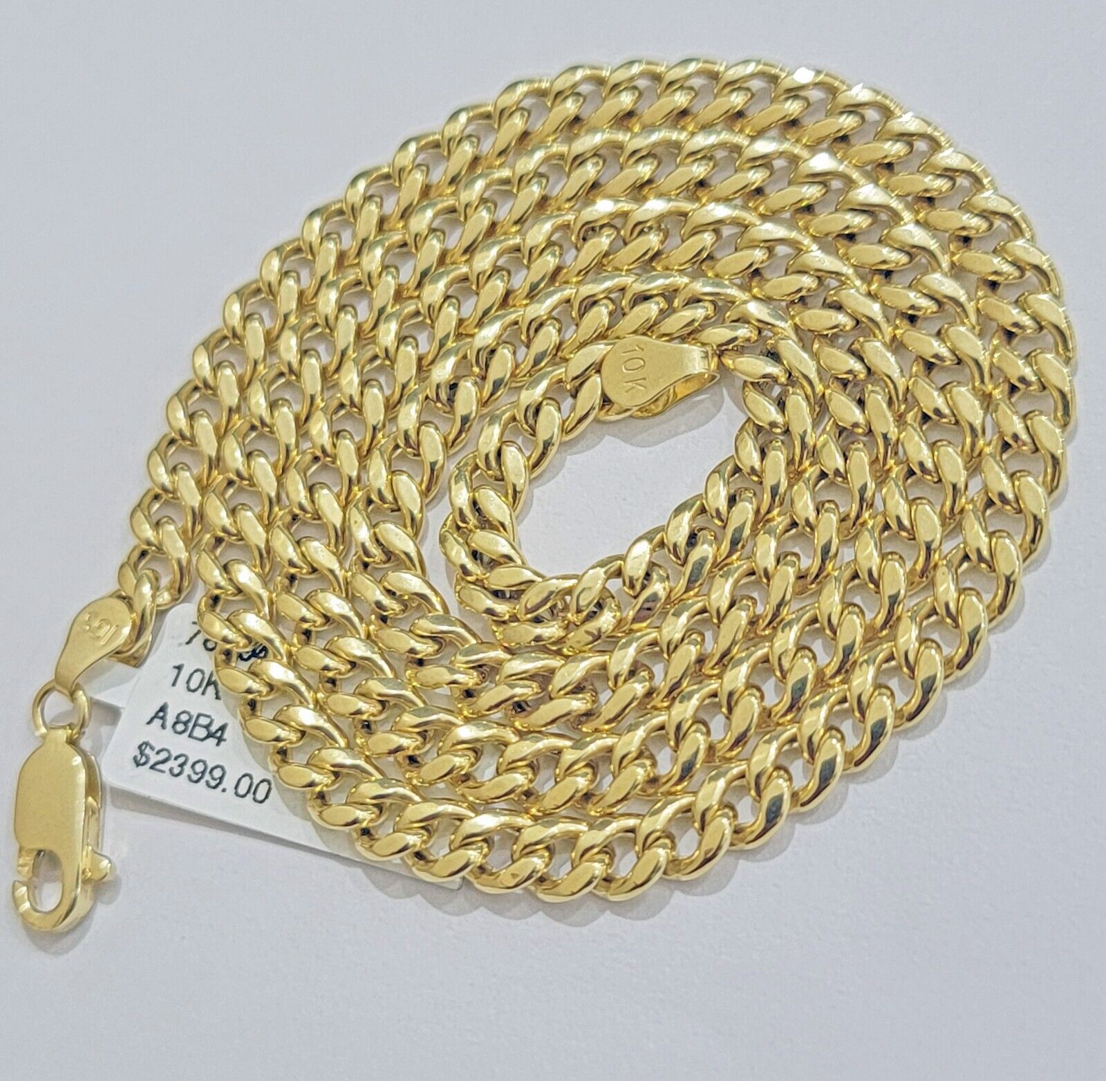 REAL 10k Yellow Gold Cuban link Chain Nugget Charm Pendant Necklace 5mm 24