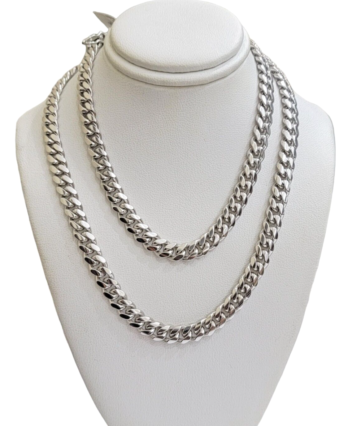 10k White Gold Chain Miami Cuban Link Necklace 26 Inch 7mm, Real Mens 10KT Solid