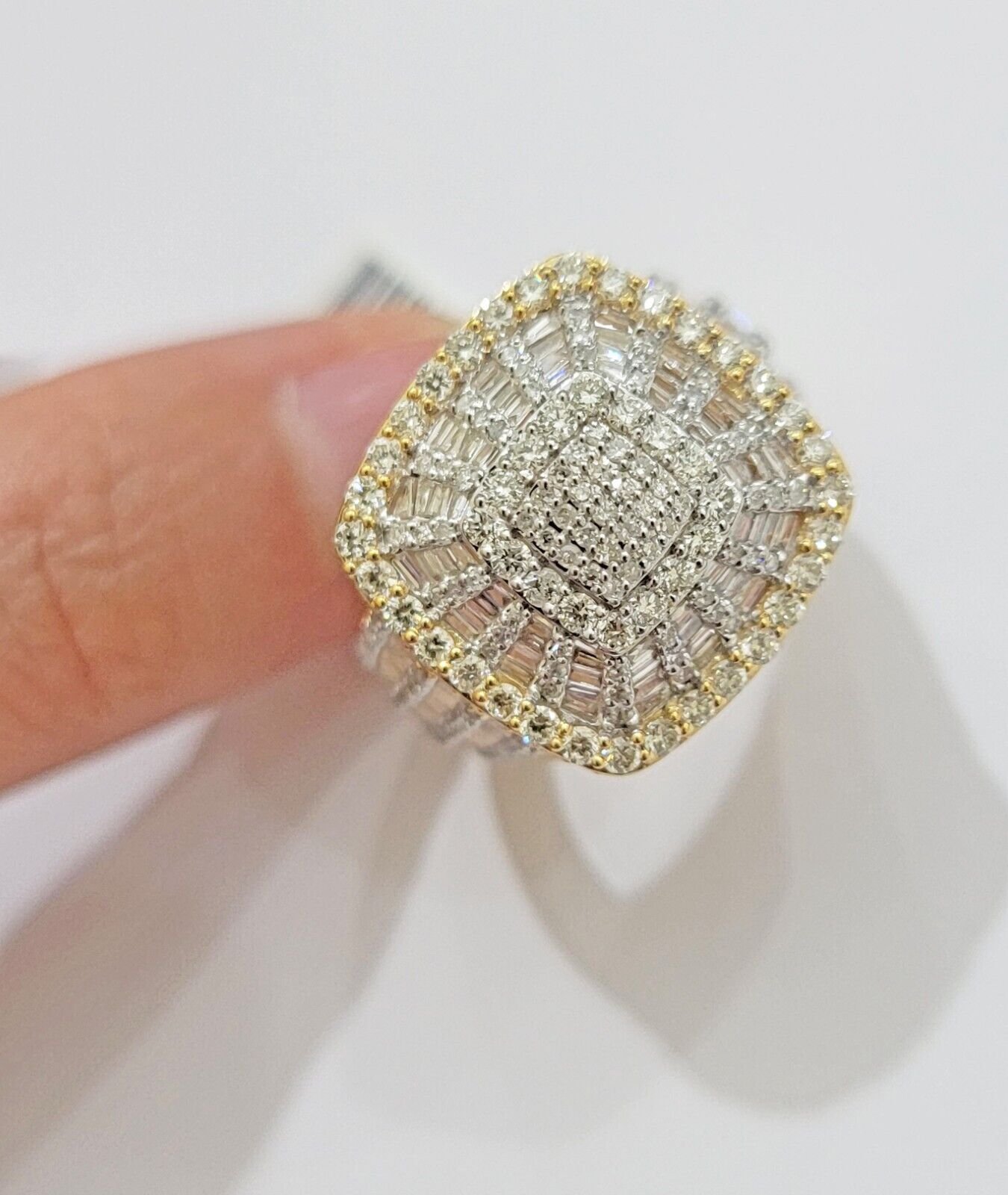 Real 10k Yellow Diamond Ring Mens Band 3.40 Ct Round Cut & Baguette GENUINE