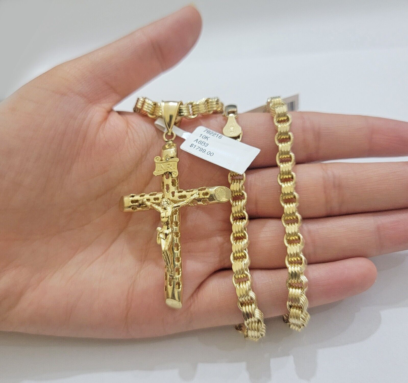 Real 10kt Yellow Gold Chain Pendant Byzantine Necklace 20"-28" & Cross Charm SET