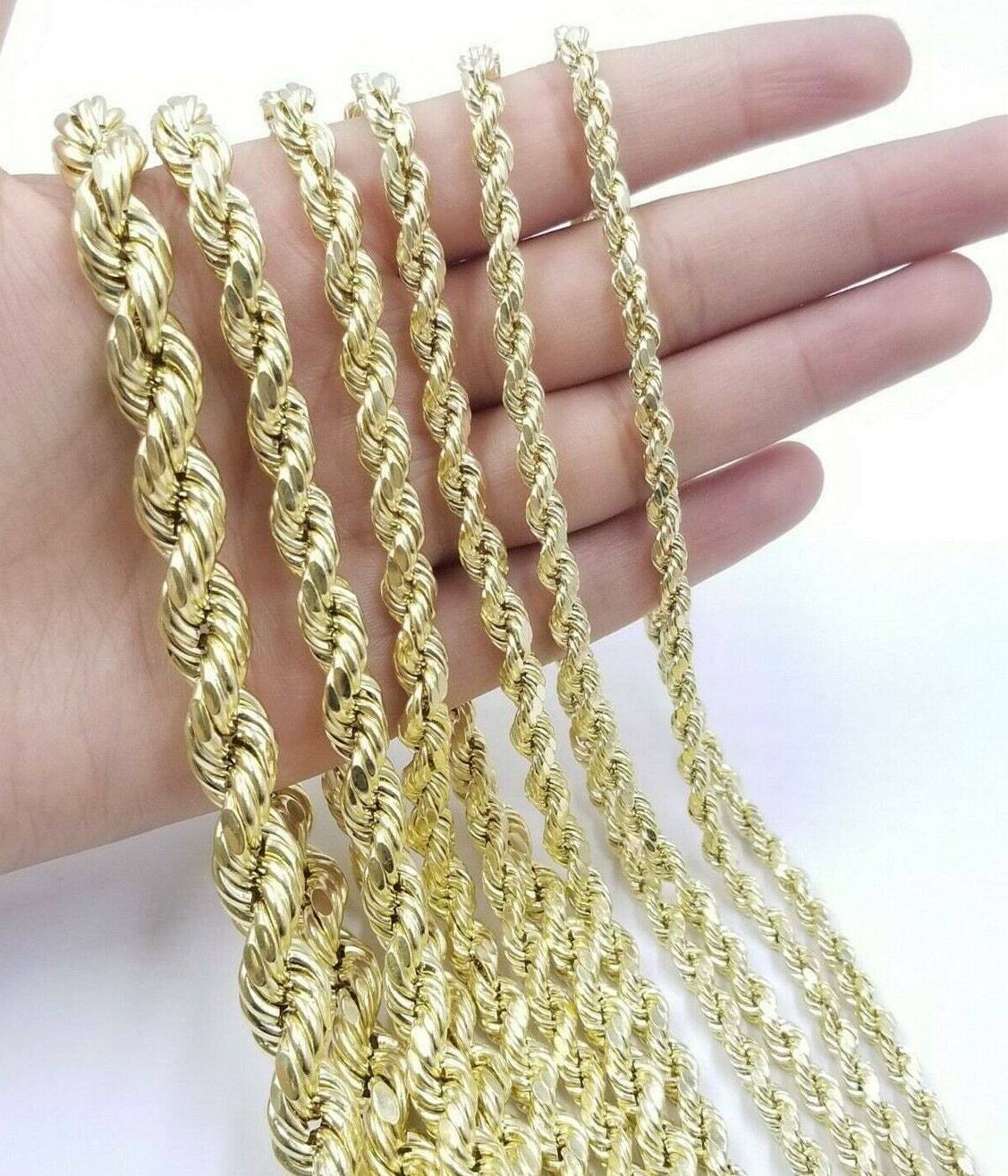 10k Yellow Gold Rope Chain Necklace 18"-30" Men Women 4mm-10mm Real Gold Hollow