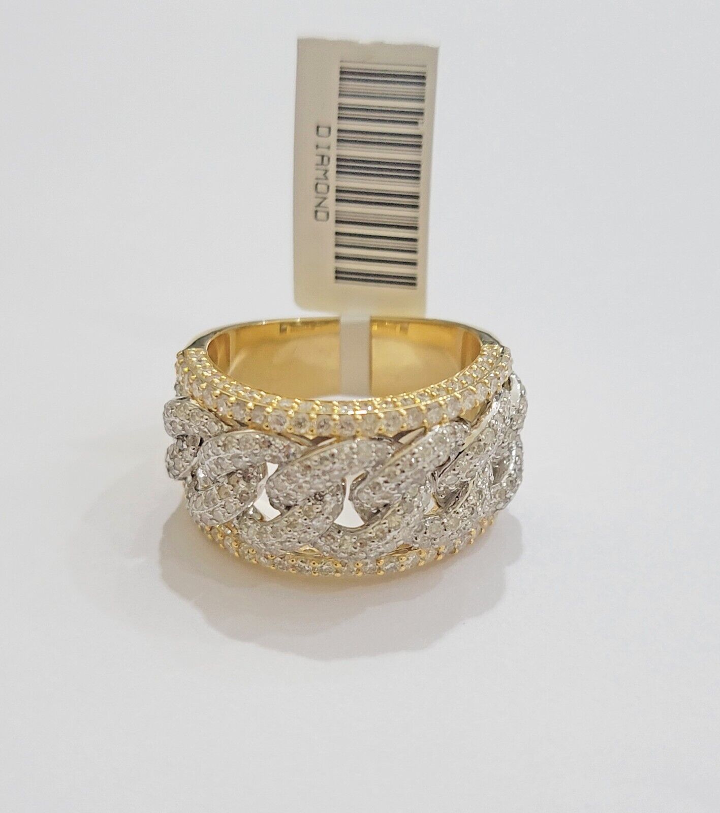 Real 10k Yellow Diamond Miami cuban Link Ring Mens Band 2.5 Ct Round Cut GENUINE