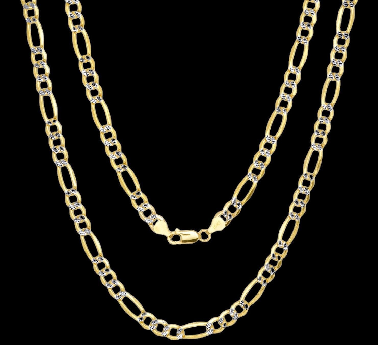 Real 10k Gold Chain Figaro Link Necklace 3.5mm-9mm, Men Women 18