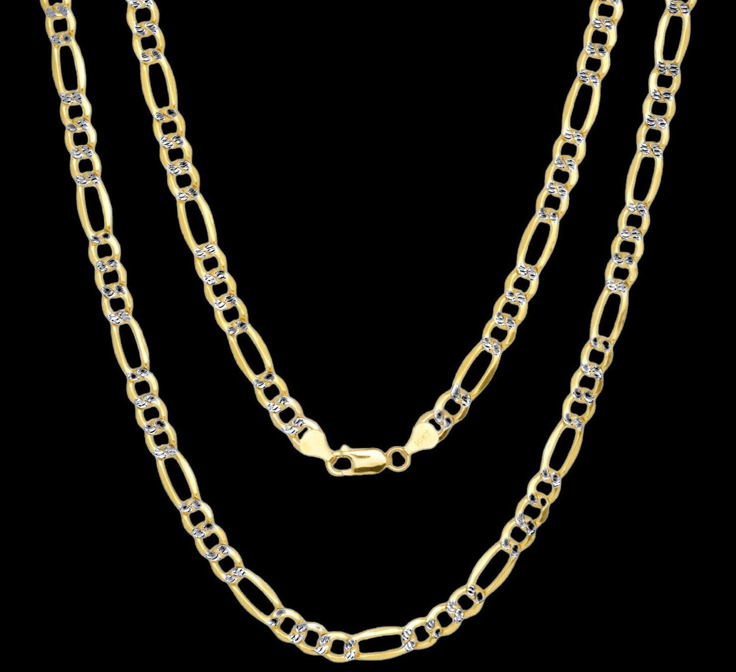 Real 10k Gold Chain Figaro Link Necklace 3.5mm-9mm, Men Women 18"-30" Inch, 10kt