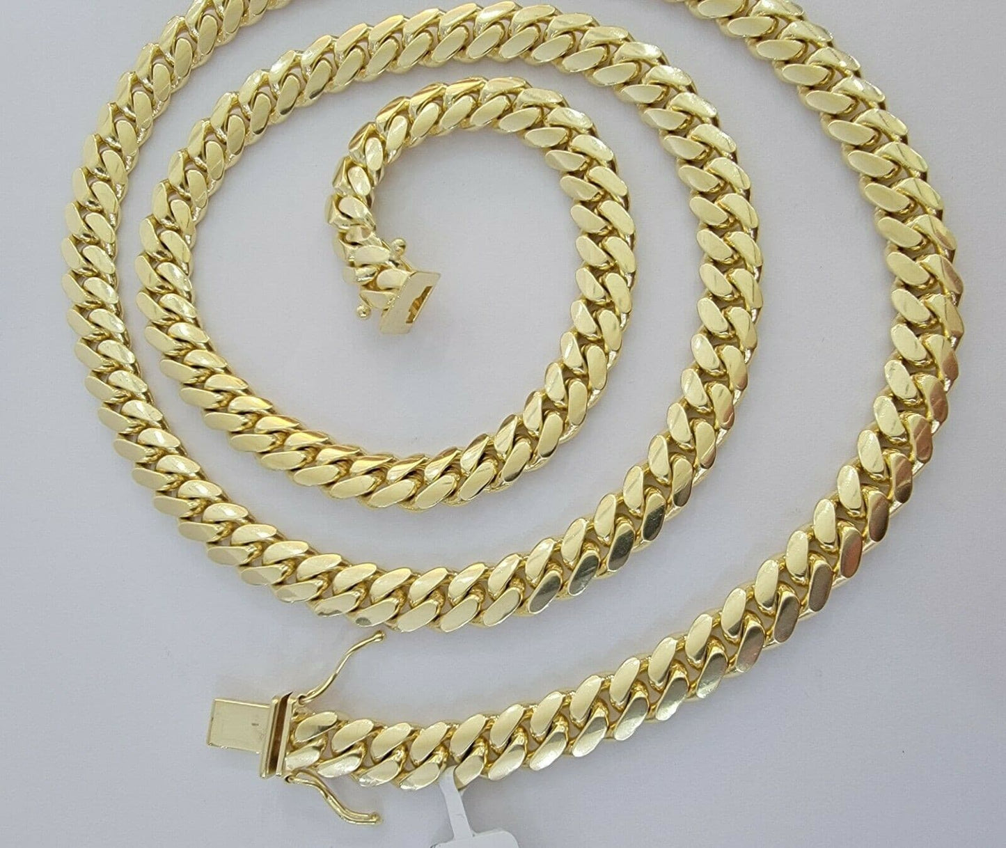 Solid Cuban Link Necklace 20" 7mm 10k Yellow Gold Chain Box Lock, Real 10k,SHORT