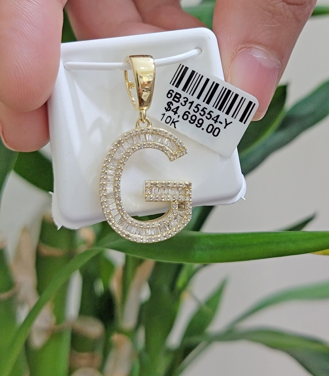 10k Gold Pendant Initial Charm Natural Diamond A-Z Alphabet Baguette & Round Dia