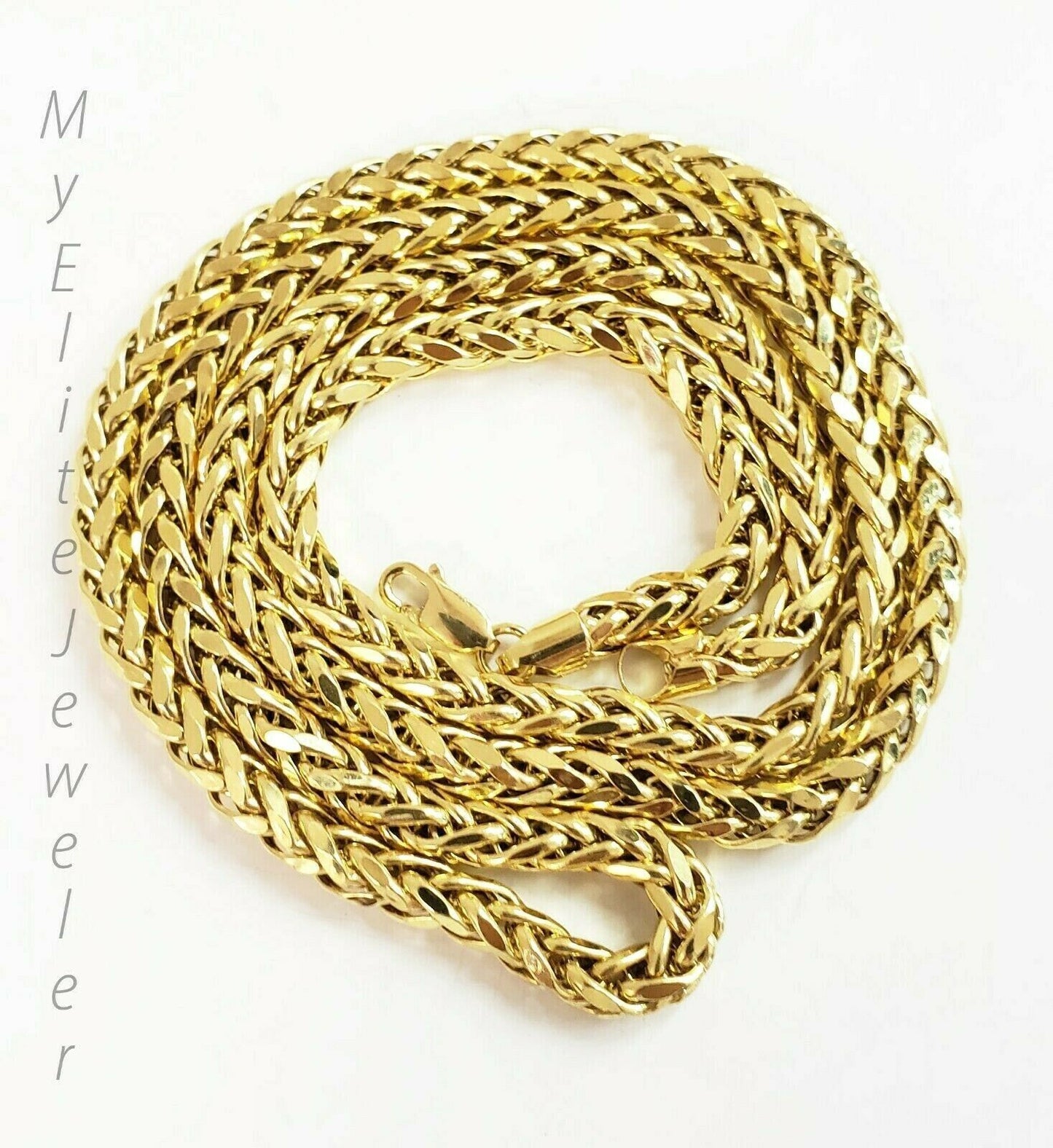 Real 10k Gold Palm Chain Necklace 4mm 24" Lobster Lock Real 10 KT Yellow Gold