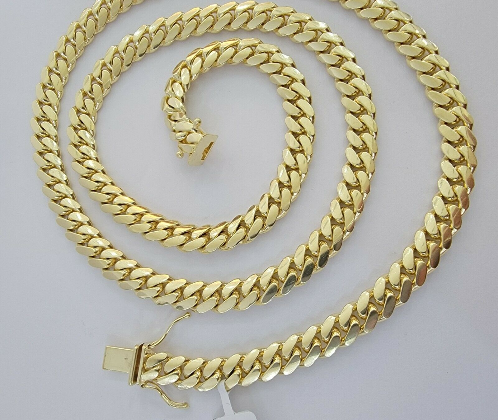 Real 10k Gold Chain Miami Cuban Solid Link Necklace 24" Inch 7mm 10KT BOX CLASP