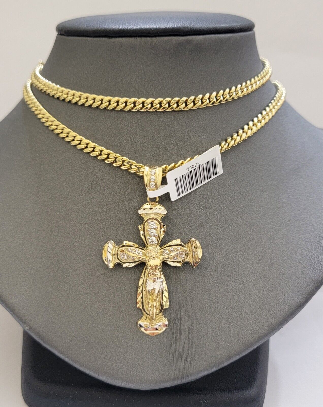 Real 10k Gold Chain & cross charm pendant SET Miami Cuban link necklace 5 mm 20"
