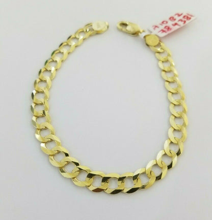 REAL 14k Gold Bracelet Cuban link 8" SOLID 7.5mm 14kt Yellow Gold Diamond Cut