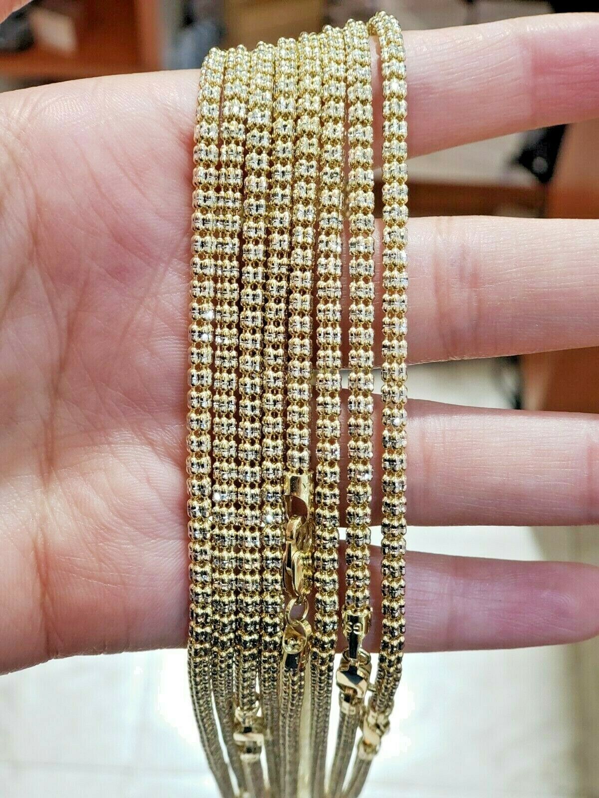 10k Yellow Gold Tennis Chain Necklace 20" 4mm Diamond Cuts Unique DESIGN REAL GOLD