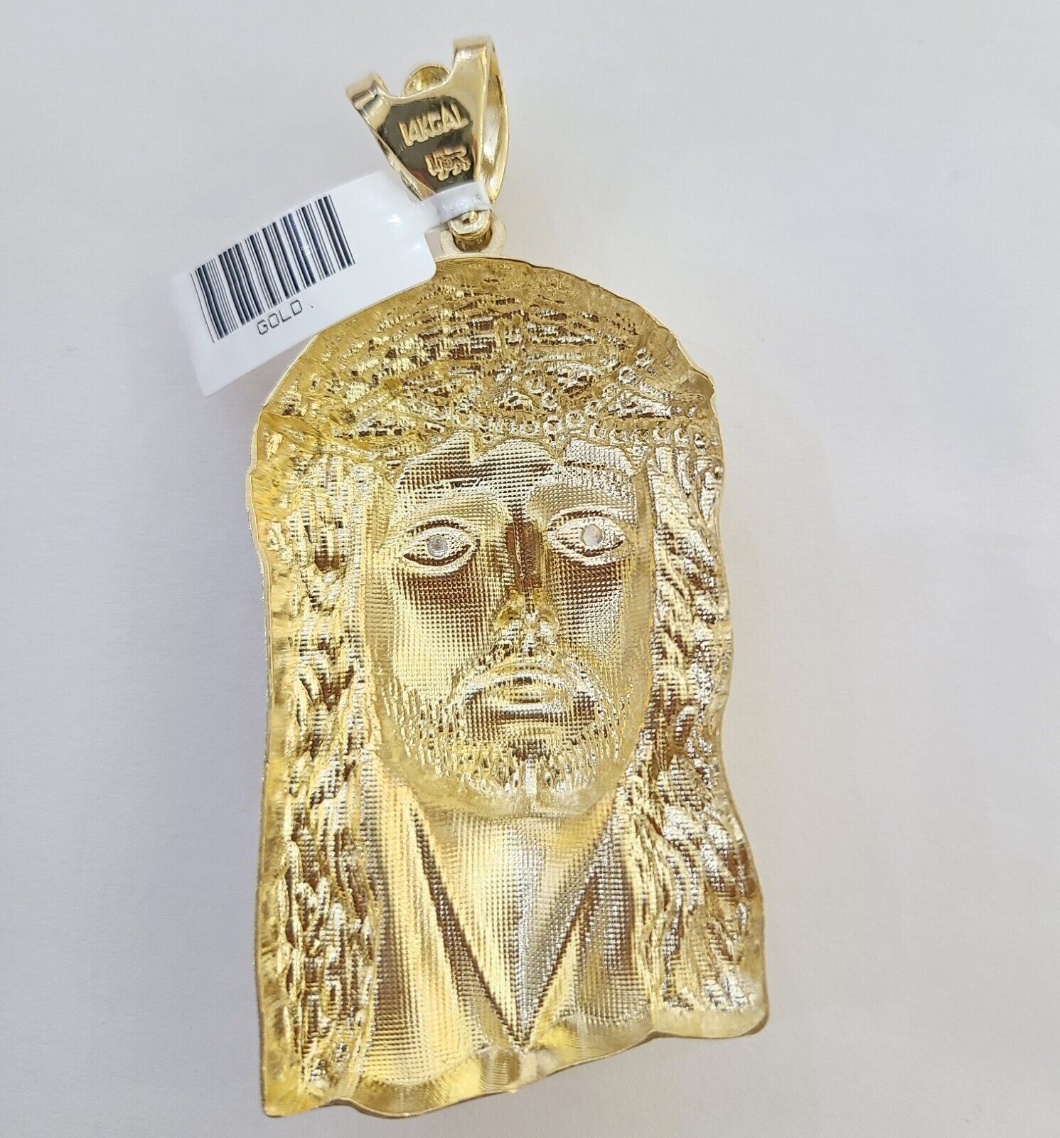 Real 14k Gold Pendant Jesus Head Charm 14kt Yellow Gold 3.1 Inch Long For Men's