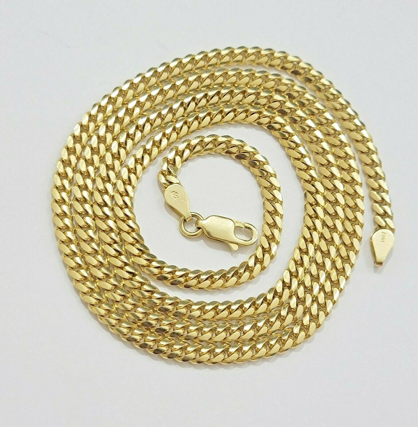 Real 10k Gold Chain Miami Cuban Solid Link Necklace 20" 22" 24" Inch 3mm 10KT