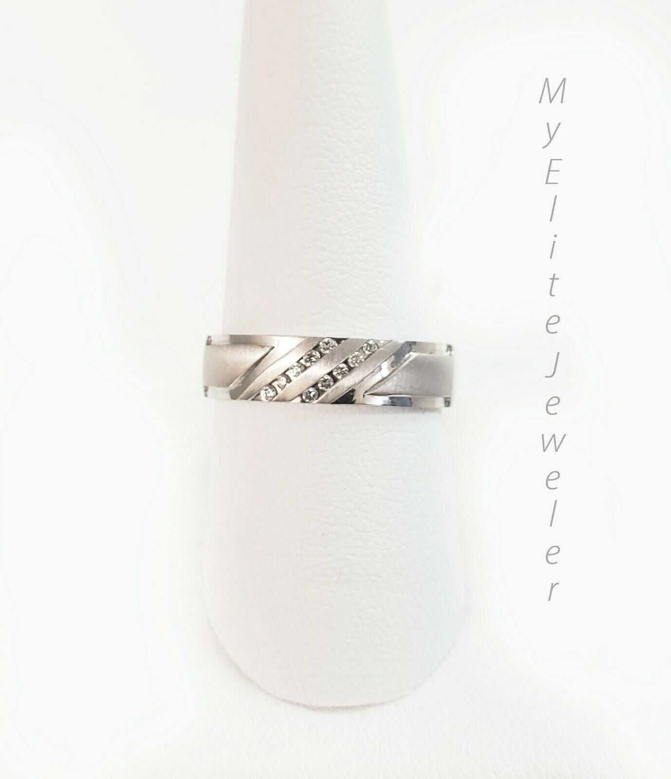 14K Men's 0.15 CT Diamond Band Wedding Anniversary Solid White Gold 5mm Size 10