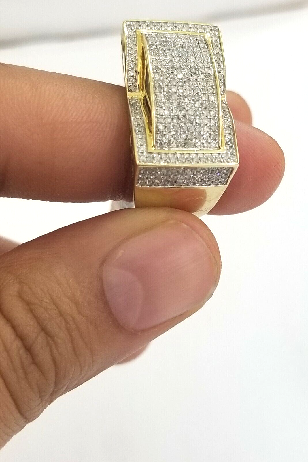 Real 10k Diamond Ring Men 10kt Yellow Gold 0.80 Natural Diamond Pave Casual Ring