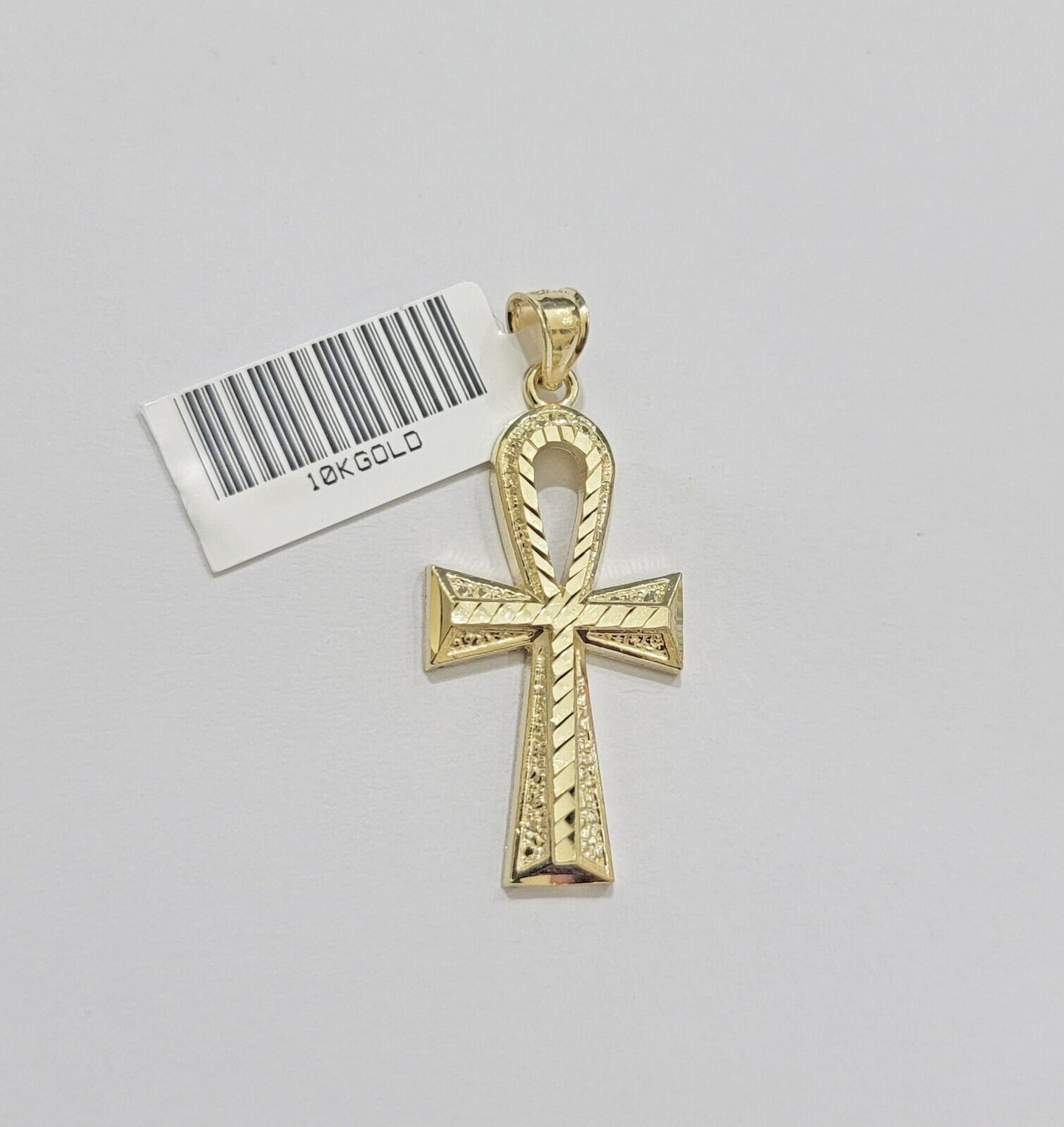 Real 10k Yellow Gold Ankh charm pendant 1.5" Diamond Cuts Cross Charm for Chain