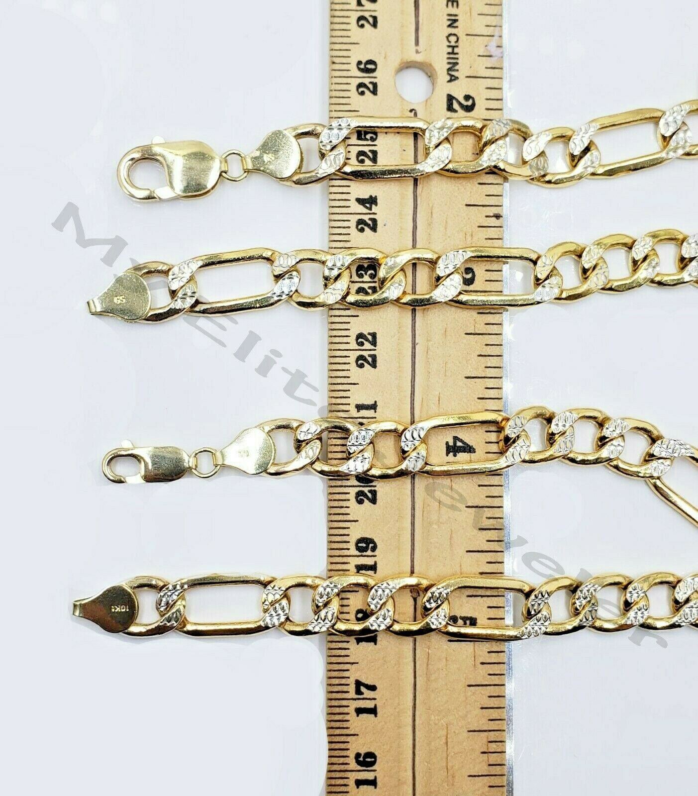 10k Gold Figaro Chain Bracelet SET 26" 9Inch 8mm REAL Cadena de oro para hombre