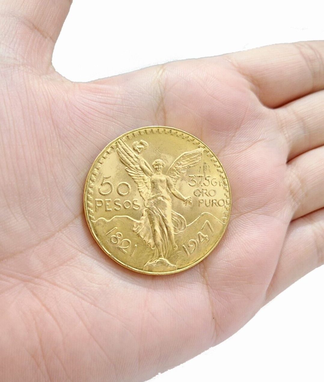 Solid 22k Yellow Gold 1947 Mexican Centenario 50 Gold Pesos Coin Oro Centenaro
