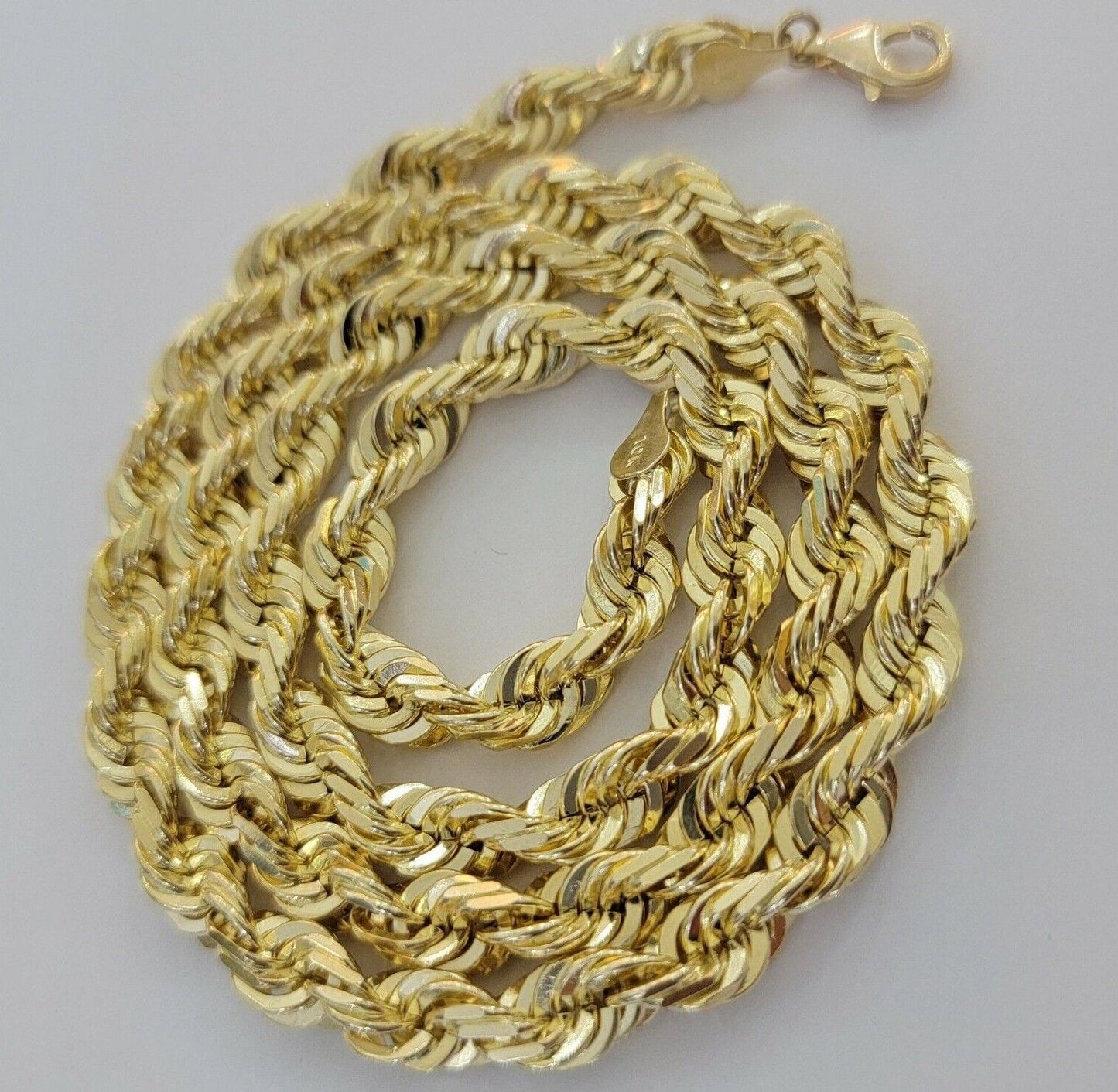 14k Gold Rope Chain 7mm 22 Inch Necklace Diamond Cuts Men's REAL 14 KT  SOLID