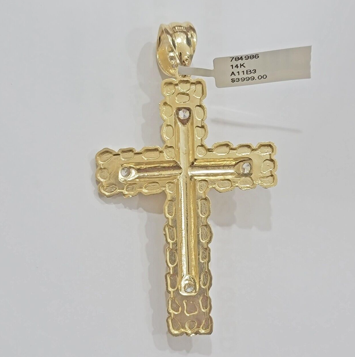 14k Yellow Gold Cross Nugget Pendant Jesus Crucifix 3.75"  14kt Gold Men's REAL