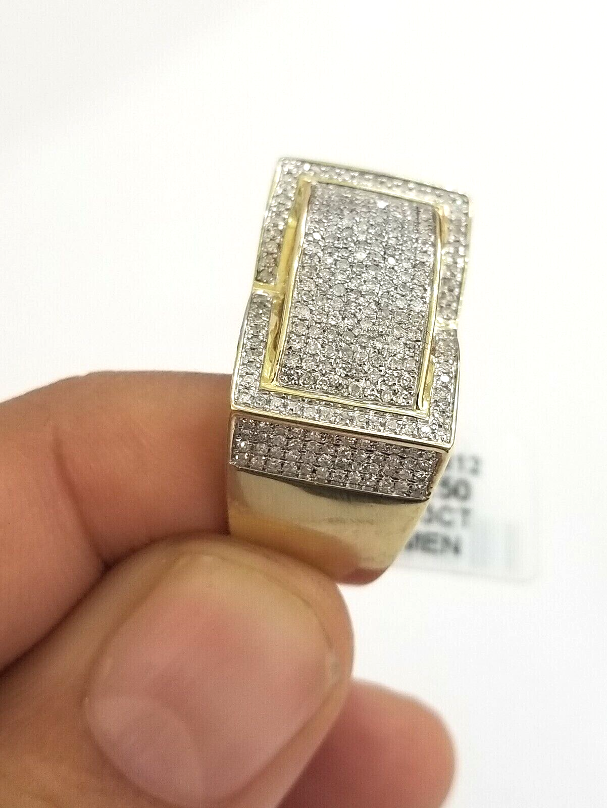 Real 10k Diamond Ring Men 10kt Yellow Gold 0.80 Natural Diamond Pave Casual Ring