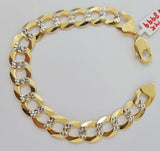 Real 14k Yellow Gold Bracelet Mens Diamond Cut Solid Cuban Curb Link 10mm 9 Inch