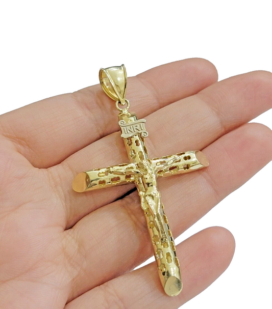 Real Gold Cross Charm Jesus christ pendant INRI crucifix 10k Yellow oro 2.4 Inch