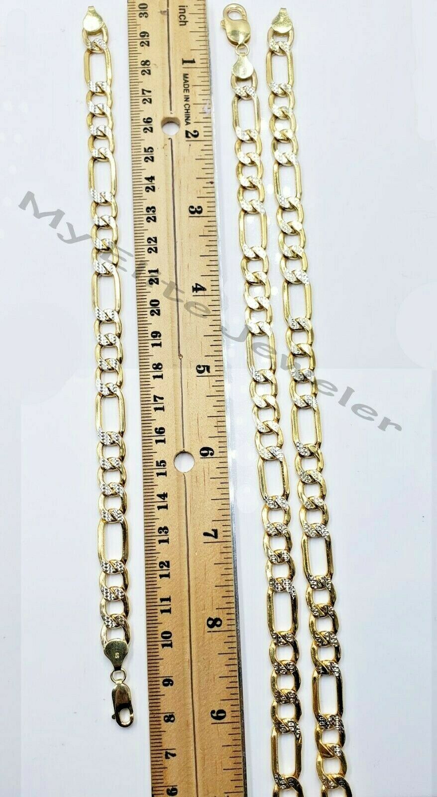 10k Gold Figaro Chain Bracelet SET 26" 9Inch 8mm REAL Cadena de oro para hombre