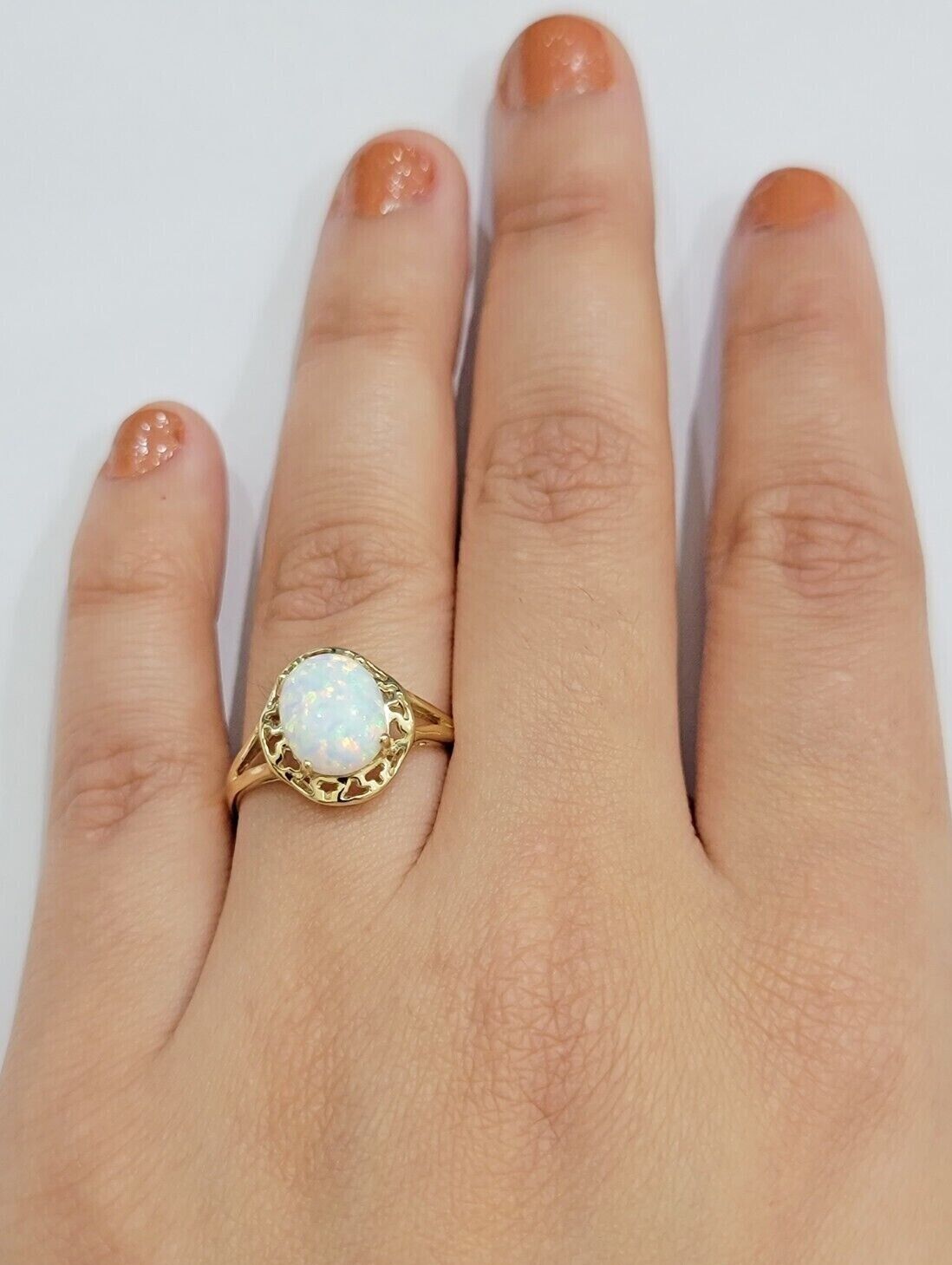 10k Yellow Gold Ladies White Opal Ring For Women Casual Band SALE Real Brand New