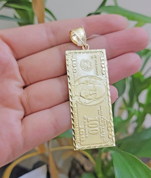 10k Yellow Gold Charm Pendant 100 Dollar Bill Mens REAL 10KT With FREE SHIPPING